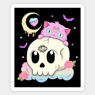 Creepy Cute Cat with Skull Pastel Goth Magnet